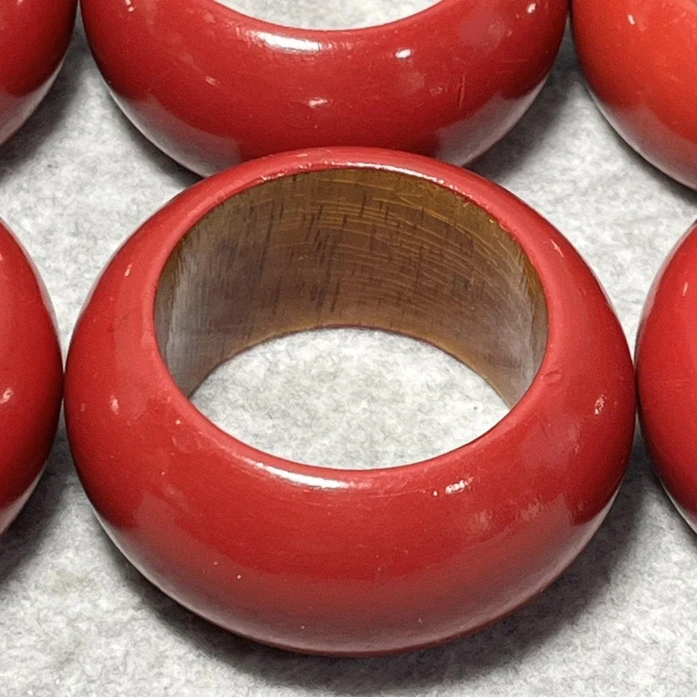Red Lacquer Wood Napkin Rings Set of 6 Round Made‎ in India Table Decor Dining